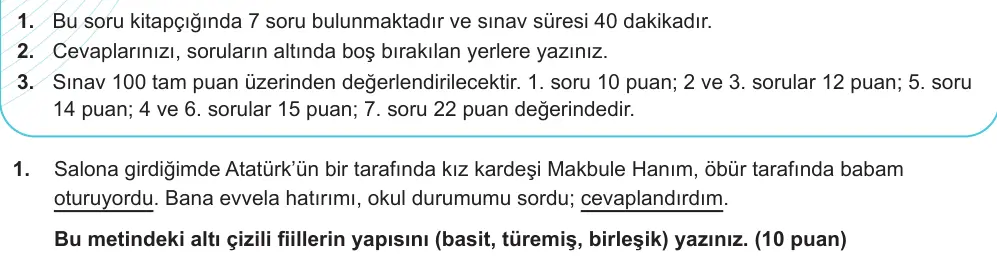 7. Sınıf Türkçe 2024-2025 2. Dönem 1. Yazılı Ortak Sınav 1. Soru (Öğle Oturumu, Mazeret Sınavı) görseli