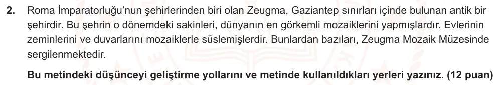 7. Sınıf Türkçe 2024-2025 2. Dönem 1. Yazılı Ortak Sınav 2. Soru (Öğle Oturumu, Mazeret Sınavı) görseli