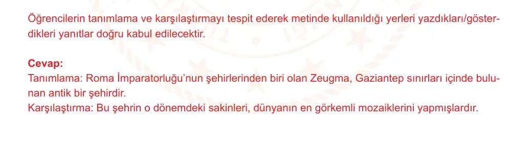 7. Sınıf Türkçe 2024-2025 2. Dönem 1. Yazılı Ortak Sınav 2. Soru (Öğle Oturumu, Mazeret Sınavı) resmi çözüm görseli