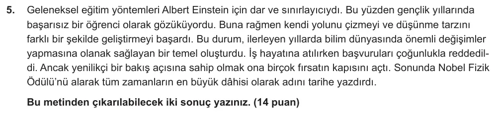7. Sınıf Türkçe 2024-2025 2. Dönem 1. Yazılı Ortak Sınav 5. Soru (Öğle Oturumu, Mazeret Sınavı) görseli