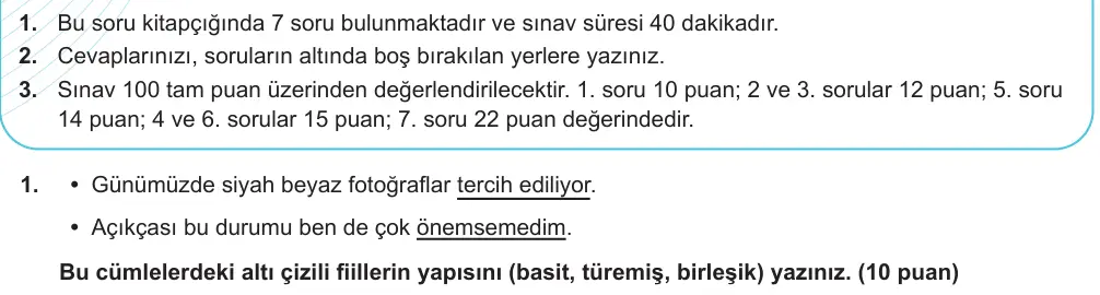 7. Sınıf Türkçe 2024-2025 2. Dönem 1. Yazılı Ortak Sınav 1. Soru (Öğle Oturumu) görseli