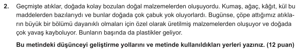 7. Sınıf Türkçe 2024-2025 2. Dönem 1. Yazılı Ortak Sınav 2. Soru (Öğle Oturumu) görseli