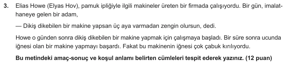 7. Sınıf Türkçe 2024-2025 2. Dönem 1. Yazılı Ortak Sınav 3. Soru (Öğle Oturumu) görseli