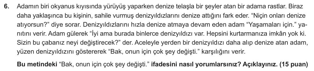 7. Sınıf Türkçe 2024-2025 2. Dönem 1. Yazılı Ortak Sınav 6. Soru (Öğle Oturumu) görseli
