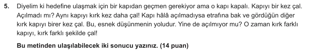 7. Sınıf Türkçe 2024-2025 2. Dönem 1. Yazılı Ortak Sınav 5. Soru (Sabah Oturumu, Mazeret Sınavı) görseli