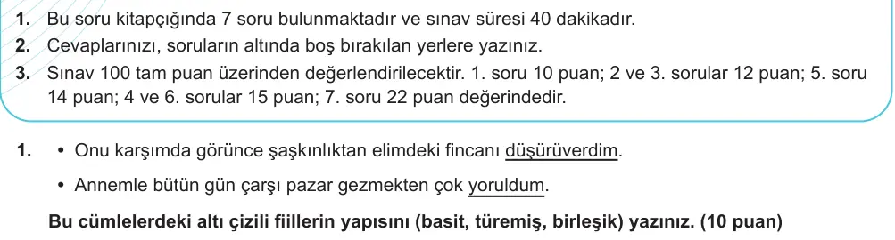 7. Sınıf Türkçe 2024-2025 2. Dönem 1. Yazılı Ortak Sınav 1. Soru (Sabah Oturumu) görseli