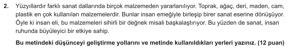 7. Sınıf Türkçe 2024-2025 2. Dönem 1. Yazılı Ortak Sınav 2. Soru (Sabah Oturumu) görseli
