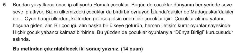 7. Sınıf Türkçe 2024-2025 2. Dönem 1. Yazılı Ortak Sınav 5. Soru (Sabah Oturumu) görseli