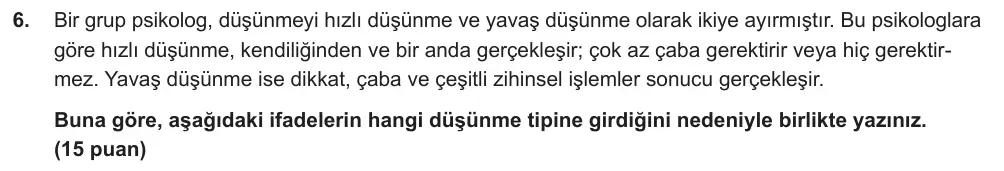 7. Sınıf Türkçe 2024-2025 2. Dönem 1. Yazılı Ortak Sınav 6. Soru (Sabah Oturumu) görseli