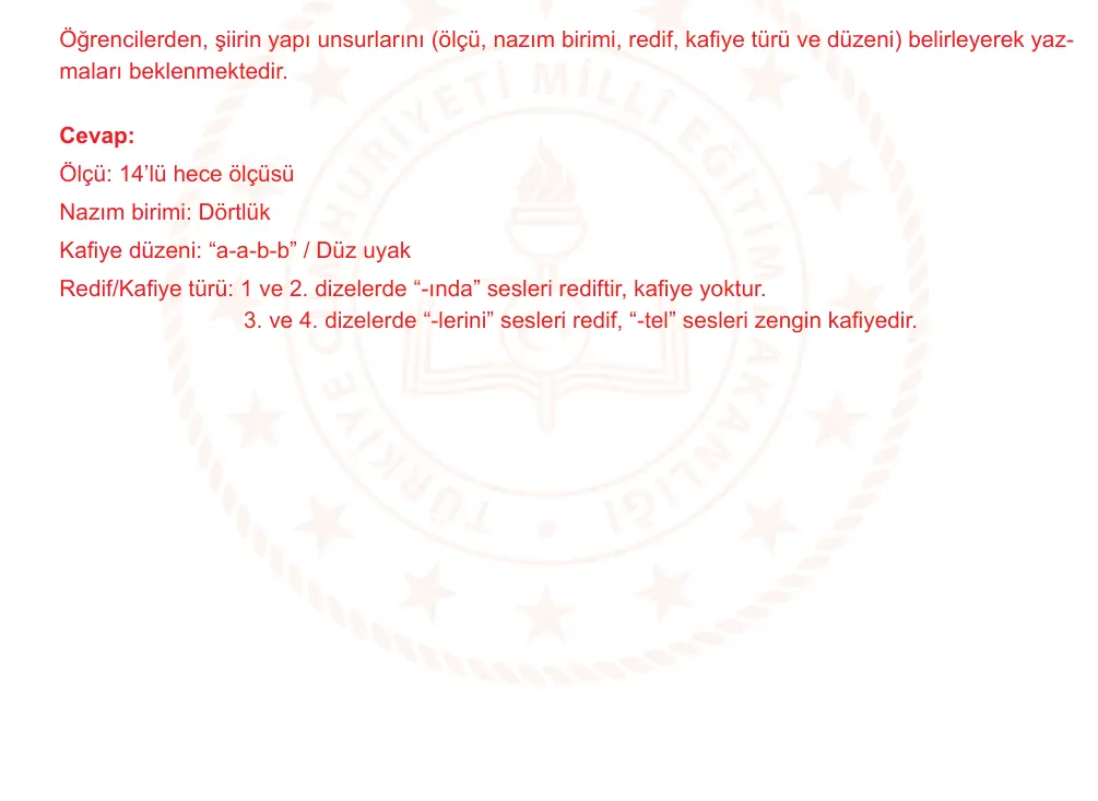 9. Sınıf Türk Dili ve Edebiyatı 2024-2025 2. Dönem 1. Yazılı Ortak Sınav 1. Soru (Öğle Oturumu, Mazeret Sınavı) resmi çözüm görseli