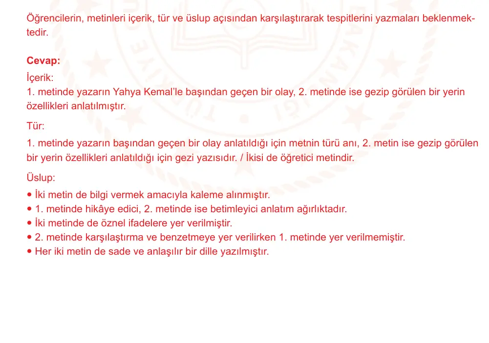 9. Sınıf Türk Dili ve Edebiyatı 2024-2025 2. Dönem 1. Yazılı Ortak Sınav 3. Soru (Öğle Oturumu, Mazeret Sınavı) resmi çözüm görseli