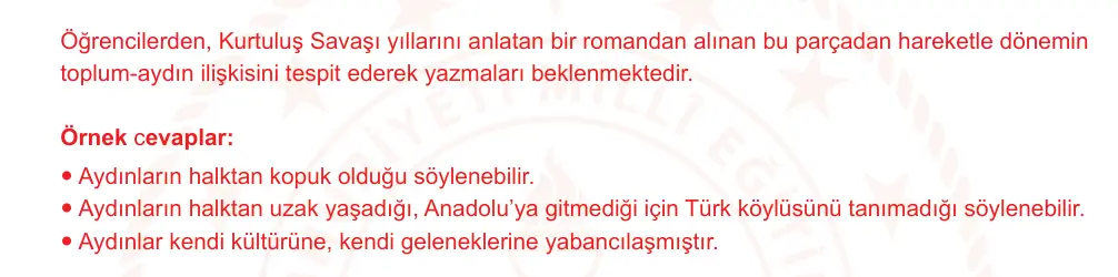 9. Sınıf Türk Dili ve Edebiyatı 2024-2025 2. Dönem 1. Yazılı Ortak Sınav 4. Soru (Öğle Oturumu, Mazeret Sınavı) resmi çözüm görseli