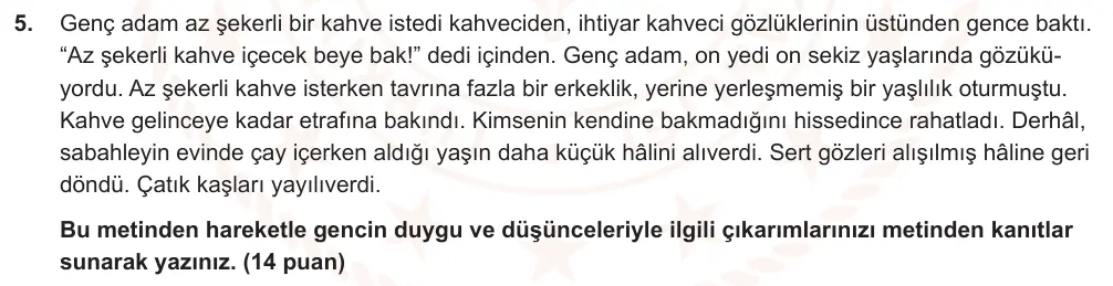 9. Sınıf Türk Dili ve Edebiyatı 2024-2025 2. Dönem 1. Yazılı Ortak Sınav 5. Soru (Öğle Oturumu, Mazeret Sınavı) görseli