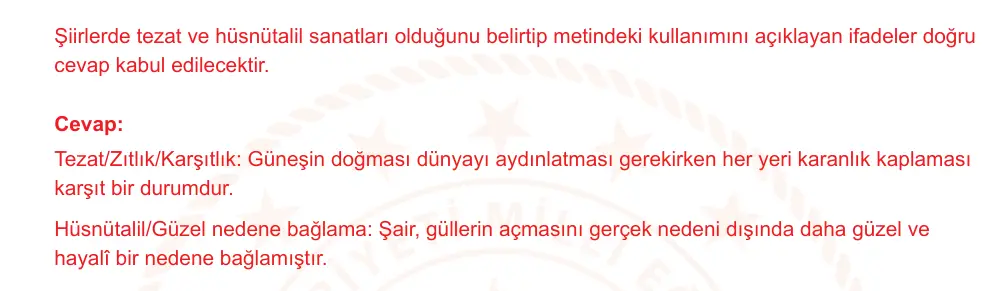 9. Sınıf Türk Dili ve Edebiyatı 2024-2025 2. Dönem 1. Yazılı Ortak Sınav 6. Soru (Öğle Oturumu, Mazeret Sınavı) resmi çözüm görseli