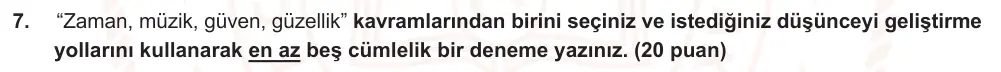 9. Sınıf Türk Dili ve Edebiyatı 2024-2025 2. Dönem 1. Yazılı Ortak Sınav 7. Soru (Öğle Oturumu, Mazeret Sınavı) görseli