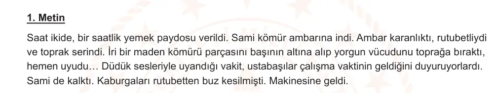 9. Sınıf Türk Dili ve Edebiyatı 2024-2025 2. Dönem 1. Yazılı Ortak Sınav 1. Soru (Öğle Oturumu, MEB ders kitabı) resmi çözüm görseli