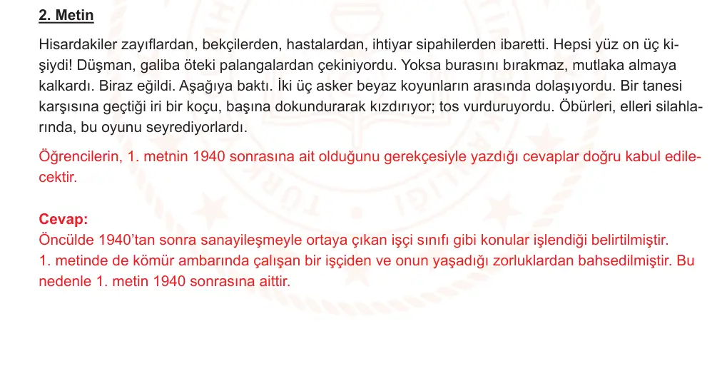9. Sınıf Türk Dili ve Edebiyatı 2024-2025 2. Dönem 1. Yazılı Ortak Sınav 2. Soru (Öğle Oturumu, MEB ders kitabı) görseli (1/2)