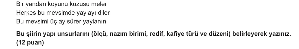 9. Sınıf Türk Dili ve Edebiyatı 2024-2025 2. Dönem 1. Yazılı Ortak Sınav 2. Soru (Öğle Oturumu, MEB ders kitabı) görseli (2/2)