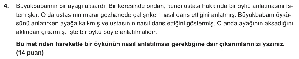 9. Sınıf Türk Dili ve Edebiyatı 2024-2025 2. Dönem 1. Yazılı Ortak Sınav 4. Soru (Öğle Oturumu, MEB ders kitabı) görseli