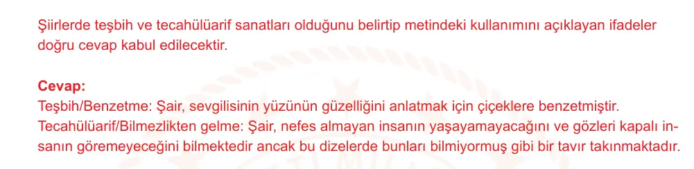 9. Sınıf Türk Dili ve Edebiyatı 2024-2025 2. Dönem 1. Yazılı Ortak Sınav 6. Soru (Öğle Oturumu, MEB ders kitabı) resmi çözüm görseli