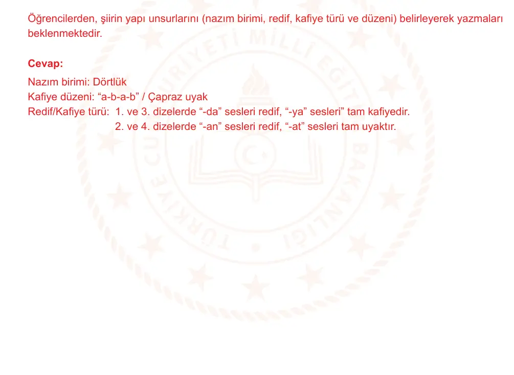 9. Sınıf Türk Dili ve Edebiyatı 2024-2025 2. Dönem 1. Yazılı Ortak Sınav 1. Soru (Sabah Oturumu, Mazeret Sınavı) resmi çözüm görseli