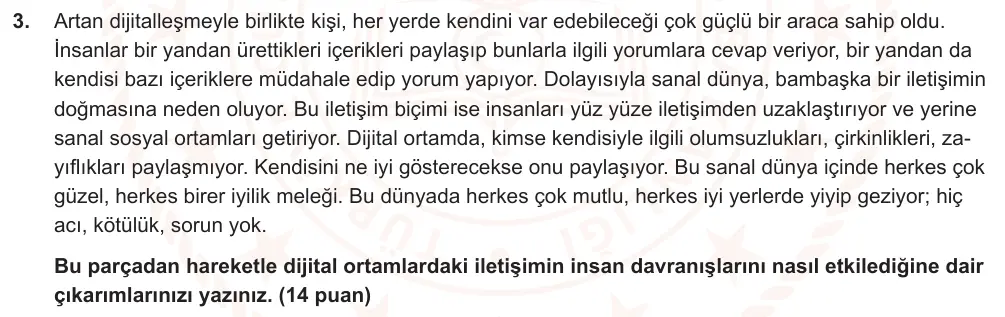 9. Sınıf Türk Dili ve Edebiyatı 2024-2025 2. Dönem 1. Yazılı Ortak Sınav 3. Soru (Sabah Oturumu, Mazeret Sınavı) görseli