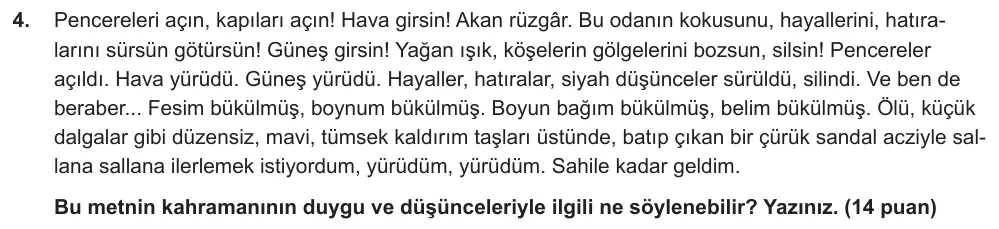 9. Sınıf Türk Dili ve Edebiyatı 2024-2025 2. Dönem 1. Yazılı Ortak Sınav 4. Soru (Sabah Oturumu, Mazeret Sınavı) görseli