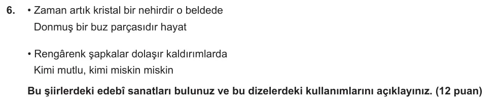 9. Sınıf Türk Dili ve Edebiyatı 2024-2025 2. Dönem 1. Yazılı Ortak Sınav 6. Soru (Sabah Oturumu, Mazeret Sınavı) görseli