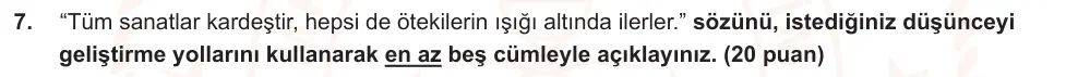 9. Sınıf Türk Dili ve Edebiyatı 2024-2025 2. Dönem 1. Yazılı Ortak Sınav 7. Soru (Sabah Oturumu, Mazeret Sınavı) görseli