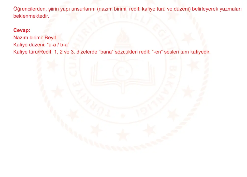 9. Sınıf Türk Dili ve Edebiyatı 2024-2025 2. Dönem 1. Yazılı Ortak Sınav 1. Soru (Sabah Oturumu, MEB ders kitabı) resmi çözüm görseli