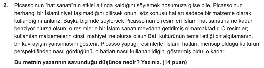 9. Sınıf Türk Dili ve Edebiyatı 2024-2025 2. Dönem 1. Yazılı Ortak Sınav 2. Soru (Sabah Oturumu, MEB ders kitabı) görseli