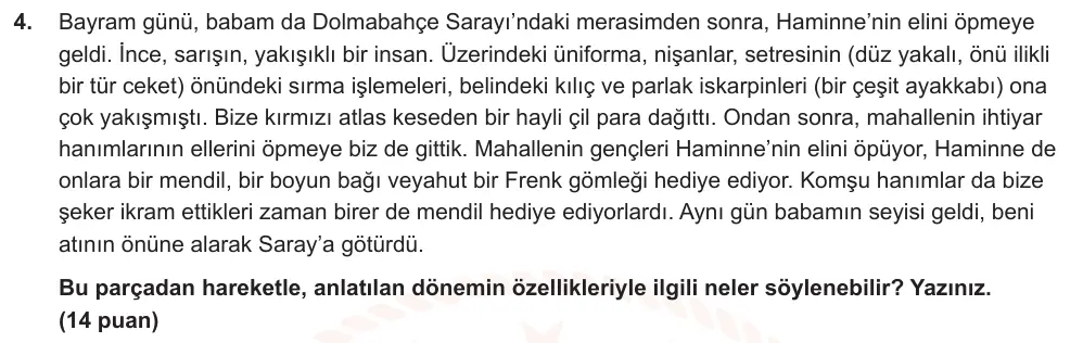 9. Sınıf Türk Dili ve Edebiyatı 2024-2025 2. Dönem 1. Yazılı Ortak Sınav 4. Soru (Sabah Oturumu, MEB ders kitabı) görseli