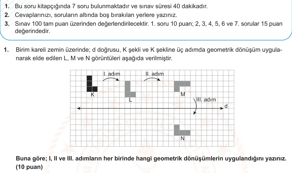 9. Sınıf Matematik 2024-2025 2. Dönem 1. Yazılı Ortak Sınav 1. Soru (Öğle Oturumu, Mazeret Sınavı) görseli