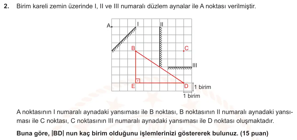 9. Sınıf Matematik 2024-2025 2. Dönem 1. Yazılı Ortak Sınav 2. Soru (Öğle Oturumu, Mazeret Sınavı) görseli