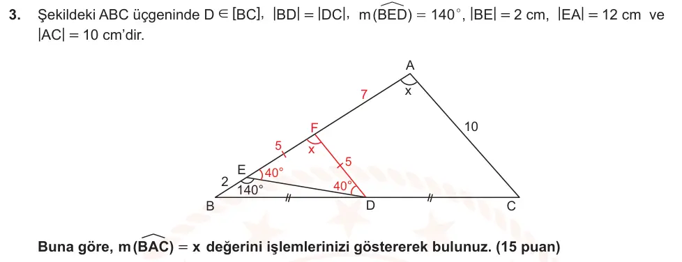 9. Sınıf Matematik 2024-2025 2. Dönem 1. Yazılı Ortak Sınav 3. Soru (Öğle Oturumu, Mazeret Sınavı) görseli