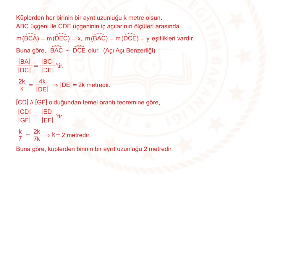 9. Sınıf Matematik 2024-2025 2. Dönem 1. Yazılı Ortak Sınav 5. Soru (Öğle Oturumu, Mazeret Sınavı) resmi çözüm görseli