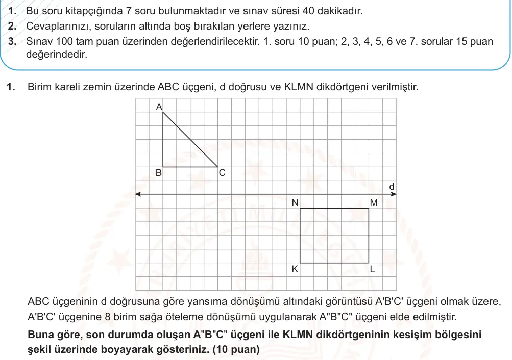 9. Sınıf Matematik 2024-2025 2. Dönem 1. Yazılı Ortak Sınav 1. Soru (Öğle Oturumu, MEB ders kitabı) görseli