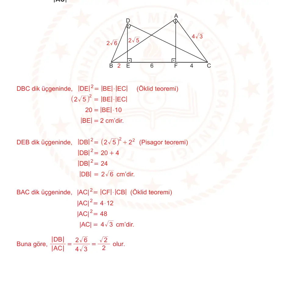 9. Sınıf Matematik 2024-2025 2. Dönem 1. Yazılı Ortak Sınav 4. Soru (Öğle Oturumu, MEB ders kitabı) resmi çözüm görseli