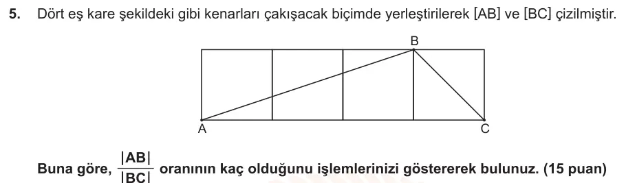 9. Sınıf Matematik 2024-2025 2. Dönem 1. Yazılı Ortak Sınav 5. Soru (Öğle Oturumu, MEB ders kitabı) görseli