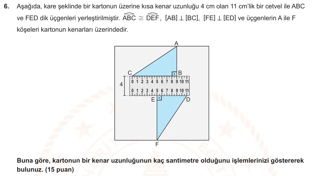 9. Sınıf Matematik 2024-2025 2. Dönem 1. Yazılı Ortak Sınav 6. Soru (Öğle Oturumu, MEB ders kitabı) görseli