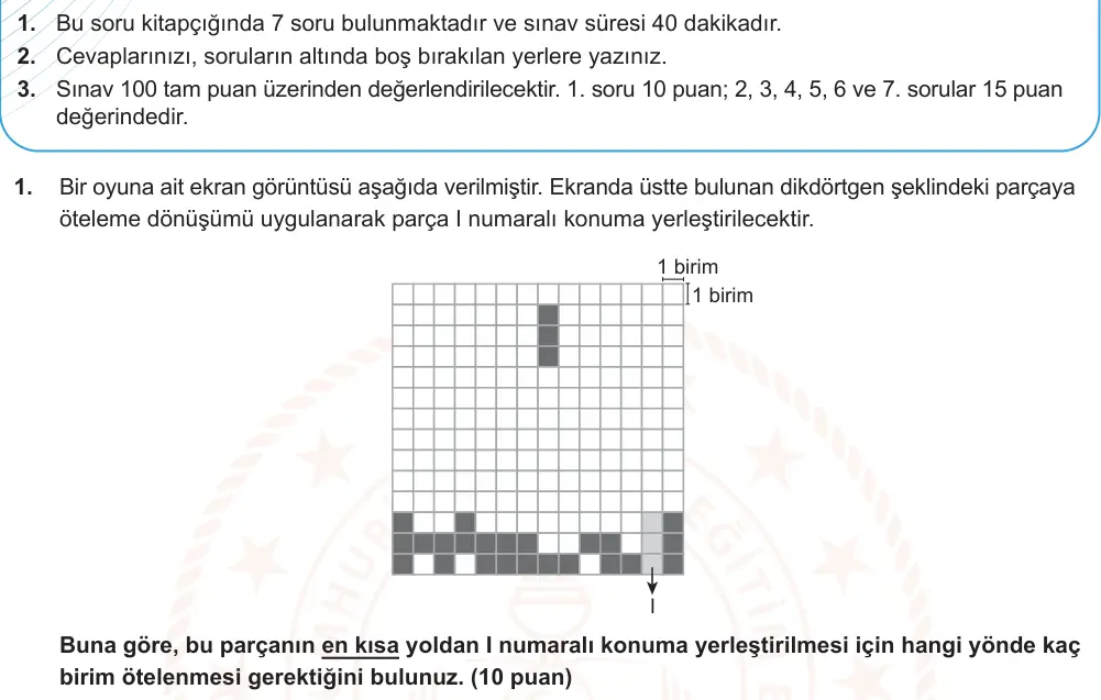 9. Sınıf Matematik 2024-2025 2. Dönem 1. Yazılı Ortak Sınav 1. Soru (Sabah Oturumu, Mazeret Sınavı) görseli