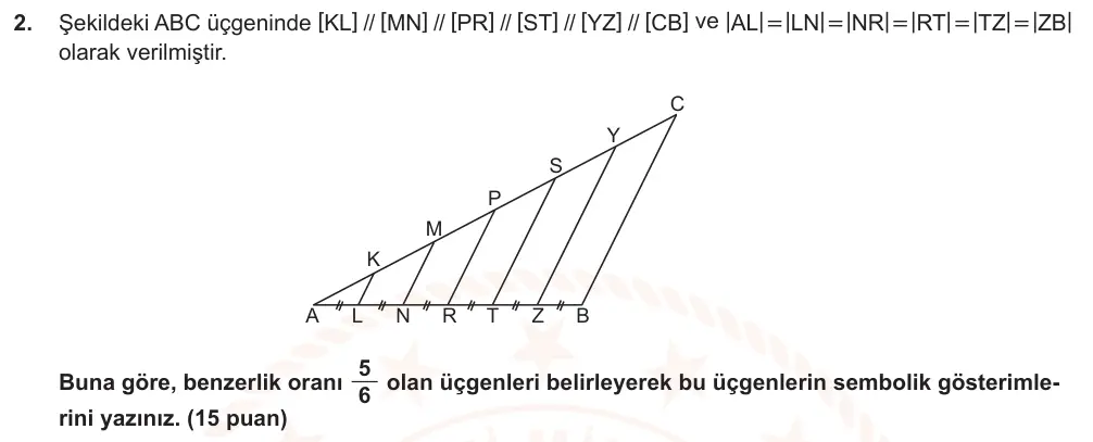 9. Sınıf Matematik 2024-2025 2. Dönem 1. Yazılı Ortak Sınav 2. Soru (Sabah Oturumu, Mazeret Sınavı) görseli
