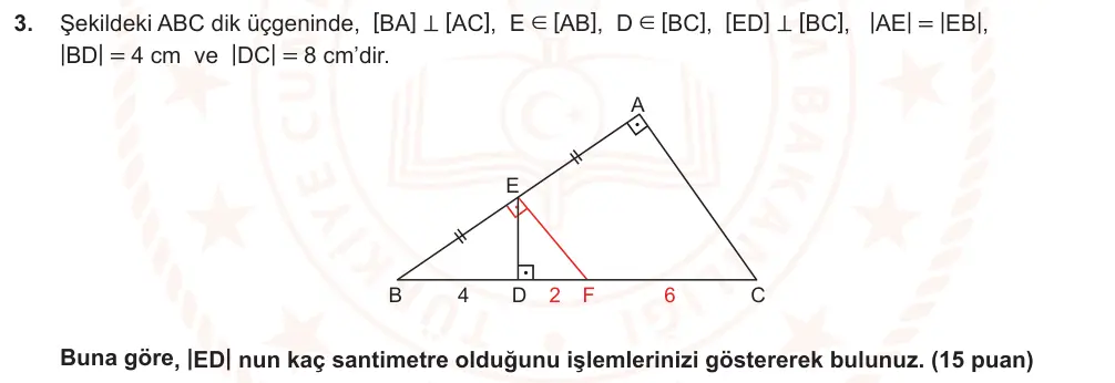 9. Sınıf Matematik 2024-2025 2. Dönem 1. Yazılı Ortak Sınav 3. Soru (Sabah Oturumu, Mazeret Sınavı) görseli