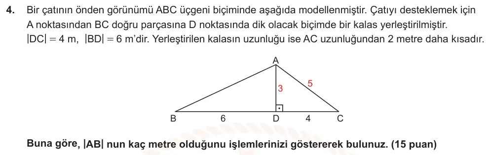 9. Sınıf Matematik 2024-2025 2. Dönem 1. Yazılı Ortak Sınav 4. Soru (Sabah Oturumu, Mazeret Sınavı) görseli