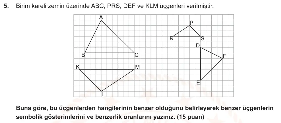 9. Sınıf Matematik 2024-2025 2. Dönem 1. Yazılı Ortak Sınav 5. Soru (Sabah Oturumu, Mazeret Sınavı) görseli