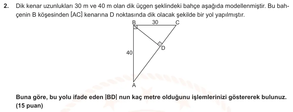 9. Sınıf Matematik 2024-2025 2. Dönem 1. Yazılı Ortak Sınav 2. Soru (Sabah Oturumu, MEB ders kitabı) görseli