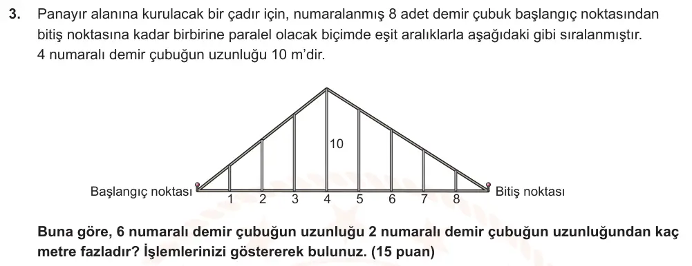 9. Sınıf Matematik 2024-2025 2. Dönem 1. Yazılı Ortak Sınav 3. Soru (Sabah Oturumu, MEB ders kitabı) görseli