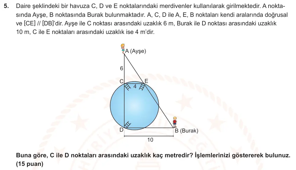 9. Sınıf Matematik 2024-2025 2. Dönem 1. Yazılı Ortak Sınav 5. Soru (Sabah Oturumu, MEB ders kitabı) görseli