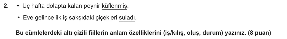 7. Sınıf Türkçe 2025-2026 1. Dönem 1. Yazılı Ortak Sınav 2. Soru (Öğle Oturumu, Mazeret Sınavı) görseli