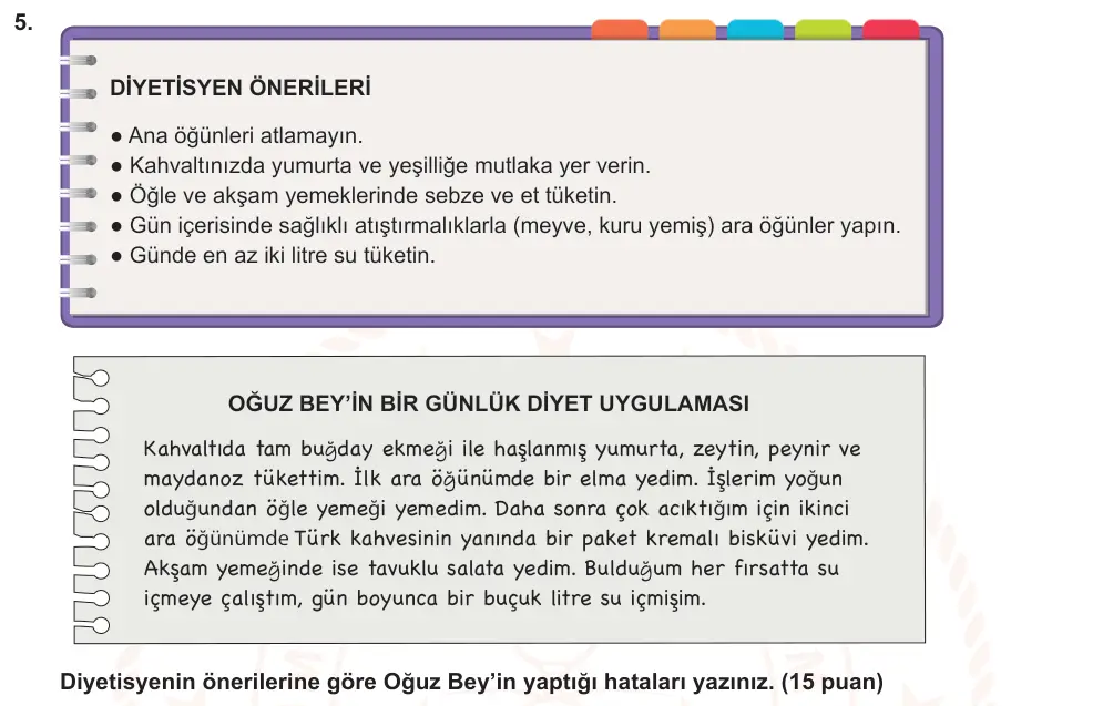 7. Sınıf Türkçe 2025-2026 1. Dönem 1. Yazılı Ortak Sınav 5. Soru (Öğle Oturumu, Mazeret Sınavı) görseli